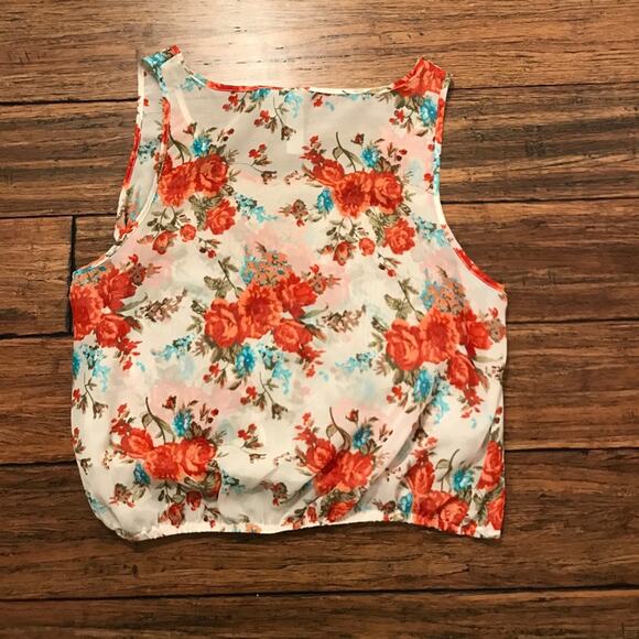 Mimi Chica Top Sheer Floral Drawstring - Picture 3 of 3